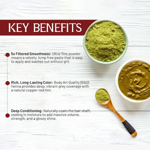 Vista 4 de Polvo de henna para tinte para el cabello Lawsonia Inermis Polvo Mehndi Cinco desplazados Natural y crudo (10.11 onzas - 0.8 libras)