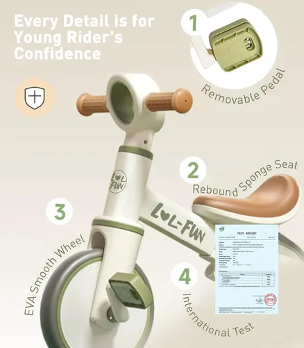 Vista 6 de LOL-FUN Bicicleta de equilibrio 4 en 1 para niños de 1 a 4 años, niños y niñas, bicicleta de 3 ruedas para niños de 1 año, triciclo para niños