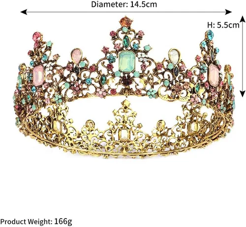 Vista 4 de Corona barroca de reina, coronas y tiaras de boda con diamantes de imitación para mujer