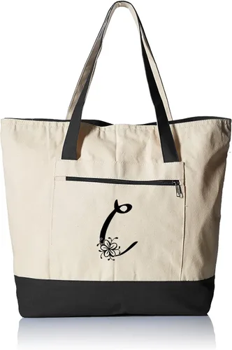 Vista 14 de TBF Bolsa de lona con cremallera grande personalizada con inicial, bolsas de regalo resistentes para mujer