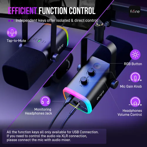 Vista 8 de FIFINE AmpliGame AM8T - Juego de micrófonos para juegos XLR/USB Negro