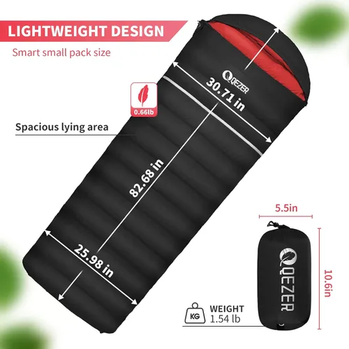 Vista 2 de Down Sleeping Bag for Adults, 600 Fill Power Ultralight Backpacking