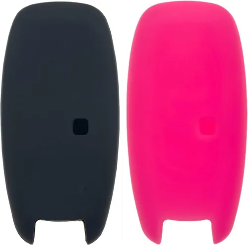 Vista 2 de REPROTECTING Funda de goma de silicona para llavero compatible con Nissan Pathfinder Rogue Kicks (5 botones, negro/rosa)