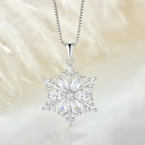 Vista 4 de STARCHENIE Collar con colgante de copo de nieve para mujer, joyería de plata de ley 925, Metal