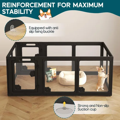 Vista 3 de Albott - Corralito acrílico transparente para perros para interiores, negro