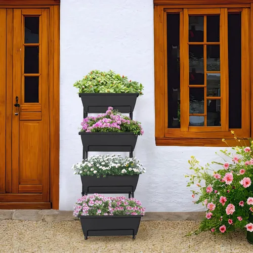 Vista 7 de OYEAL Cama de Jardín Elevada de 4 Niveles Jardineras Verticales para Interior y Exterior Caja de Jardinera Elevada con Patas Jardinera de Hierbas