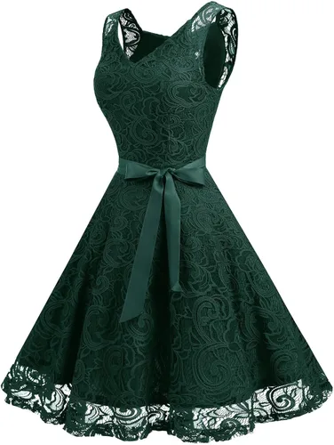 Vista 2 de Dressystar Vestido con encaje floral y cuello en V, para mujer, ideal para dama de honor, fiesta y baile de graduación