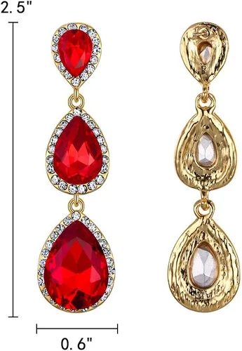 Vista 102 de EleQueen Pendientes de cristal austriaco en tono dorado para mujer, forma de pera de 2.5 pulgadas, color esmeralda