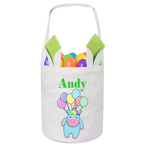 Vista 29 de Jocidea Personalized Easter Basket, Easter Bunny Basket for Kids - Blue Unicorn with Easter Egg 019B-Blue