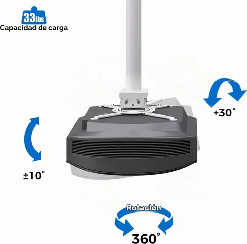 Vista 4 de Soporte para proyector, altura ajustable de 42.5 a 59 pulgadas, soporte de techo universal de movimiento completo, peso máximo de 22 libras y brazos
