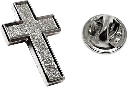 Vista 5 de Broche oficial de solapa con acabado plateado con cruz religioso cristiano latino adornado