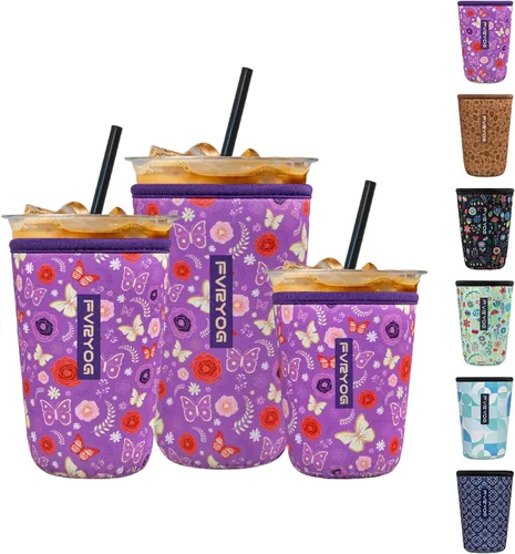 Vista 14 de Fundas de neopreno reutilizables aisladas para café helado, fundas para tazas de café helado, fundas para bebidas heladas y calientes