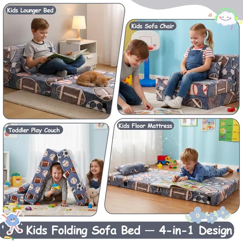 Vista 2 de Tiita Colchón de Piso Plegable para Sofá Cama para Niños, Colchoneta de Siesta de Piso Plegable Lavable para Niños Pequeños, Sofá Futón Plegable