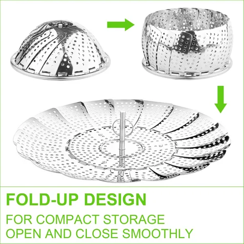 Vista 4 de FOFAYU Cesta de Vapor de Verduras para Cocinar, Cesta de Vapor de Acero Inoxidable para Vegetales, Pescado y Comida, Vaporizadores Plegables