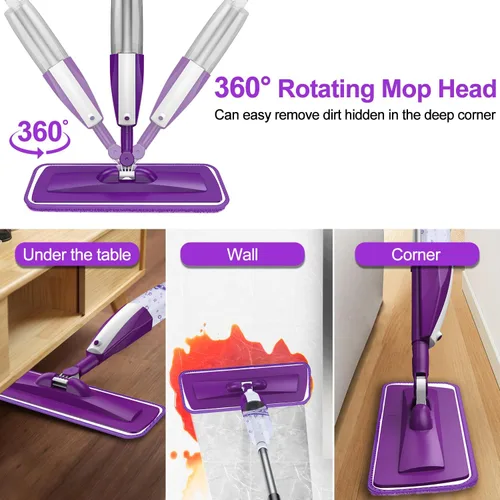 Vista 2 de Trapeador de microfibra para limpieza de pisos, trapeador de piso reutilizable con 3 almohadillas lavables, trapeador plano de botella recargable