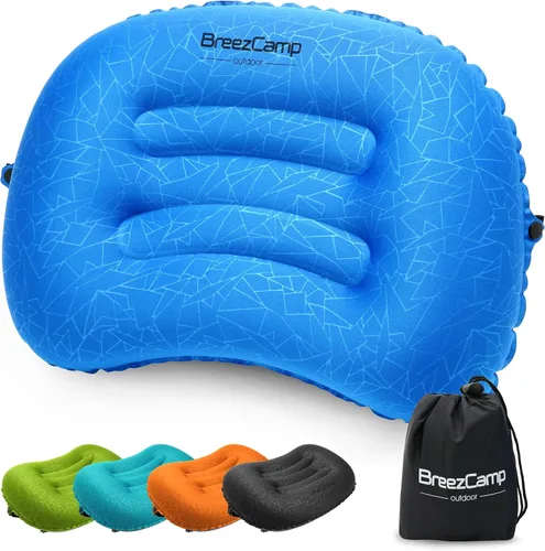Vista 10 de Almohada inflable para acampar, almohada de aire inflable de viaje, soporte lumbar para el cuello, almohada compacta ultraligera para senderismo al