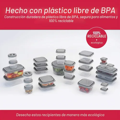 Vista 7 de GoodCook EveryWare Juego de 30 recipientes de plástico sin bisfenol A para almacenamiento de alimentos con tapas, 60 piezas en total