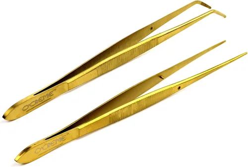 Vista 7 de O'Creme - Pinzas de cocina de acero inoxidable con punta fina Precision plating tongs in purple, 6.25 inches long — ideal for garnishing, plating