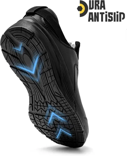 Vista 3 de Zapatos de trabajo antideslizantes para hombres resistentes al agua - Zapatos de cocina anchos y cómodos para cocinero, servicio de alimentos, sin