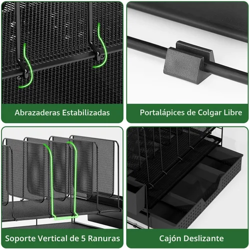 Vista 5 de LEKETREE Organizador de escritorio, organización de oficina con soporte de archivos vertical, organizador de archivos con cajón y soporte