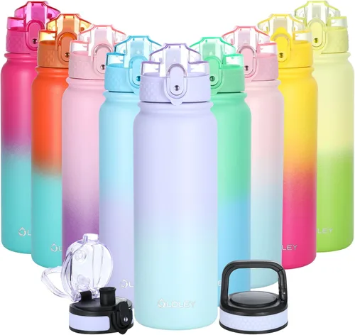 Vista 12 de Oldley Botella de Agua Aislada con Pajilla de 20oz, Botellas de Agua de Acero Inoxidable con 3 Tapas, Aislamiento al Vacío de Doble Pared Térmica