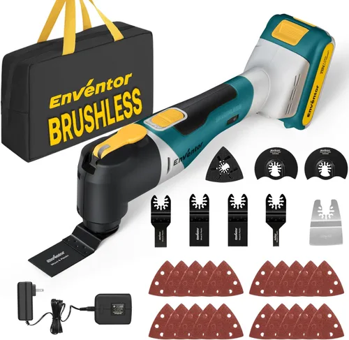 Vista 9 de Enventor Sierra multiherramienta, kit de herramientas oscilantes eléctricas de 2.5 amperios con cable con 28 accesorios de sierra, 6 velocidades