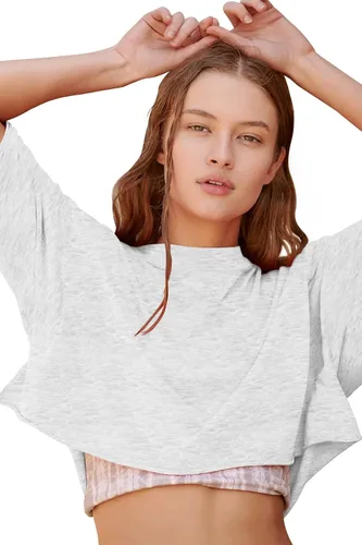 Vista 4 de Carpetcom Camisetas de entrenamiento de gran tamaño para mujer, manga corta, hombros caídos, casuales, holgadas, para gimnasio, yoga, atlética