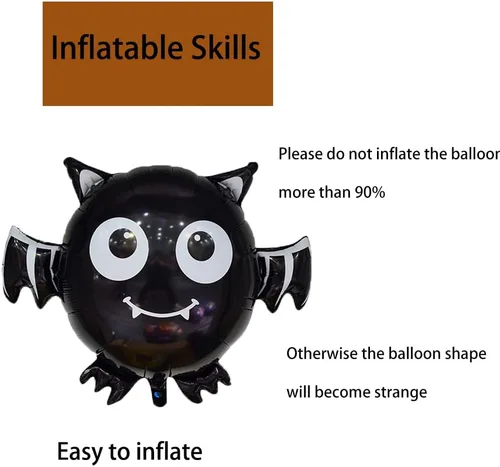 Vista 4 de Globos de murciélago para Halloween, globos de aluminio para fiestas temáticas de murciélagos, suministros de decoración de Halloween, cumpleaños