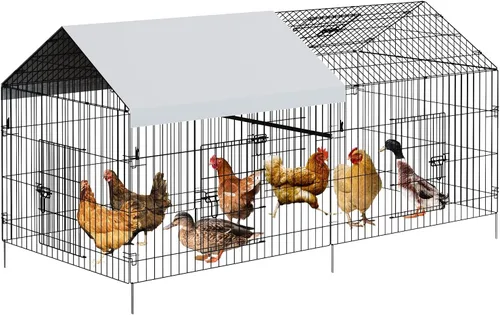 Vista 3 de Gallinero de metal, corralito de pollo para patio con cubierta, jaula portátil de metal para exteriores con 4 puertas y 1 ventana para gallina