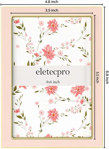 Vista 3 de eletecpro 4x6 Enamel Picture Frame with Real Glass Cover, Pink, 1-Pack Rosa con oro