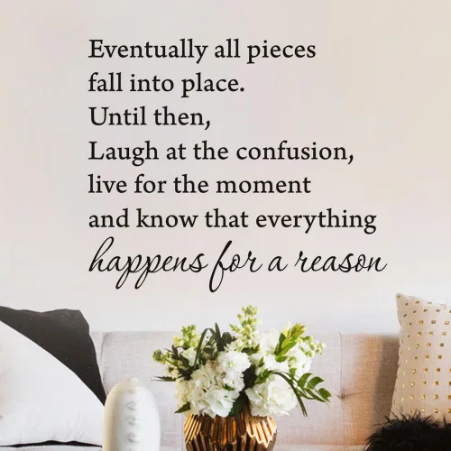 Vista 2 de Eventually All Pieces Fall in Place - Calcomanías de pared con citas inspiradoras, vinilo con texto en inglés "Fall in Sit", para decoración
