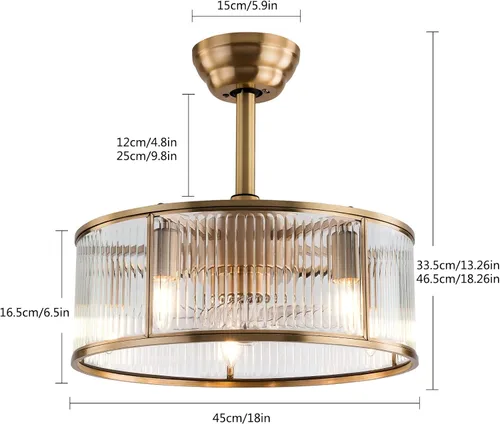 Vista 3 de AngelcityCC Ventiladores de techo enjaulados dorados con luz, ventilador de techo sin aspas de 18 pulgadas con control remoto, luz de ventilador