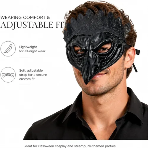 Vista 3 de Aroncent Plague Doctor Raven Mask Women Halloween Masquerade Feather