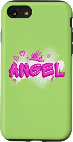 Vista 18 de iPhone 16 Angel y2k Aesthetic 2000s Millennial Nostalgia Pink Graffiti Case