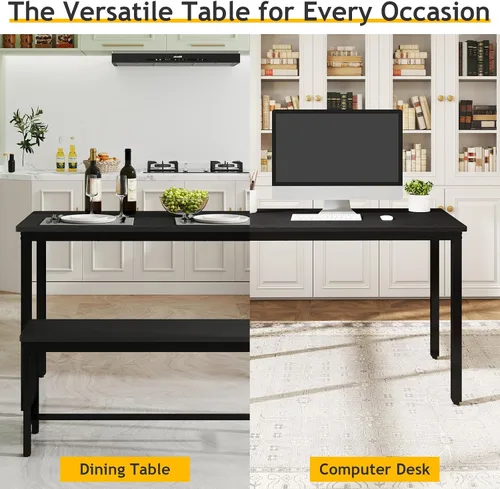 Vista 6 de Rovibek Juego de mesa de comedor para 4 personas con 2 bancos, juego de mesa de cocina que ahorra espacio para cocina y comedor, color negro