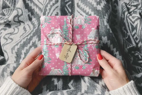 Vista 8 de Hermoso papel de regalo para casa de bastones de caramelo, rosa oscuro, rosa, grueso, papel de regalo de Navidad, turquesa, decoración navideña
