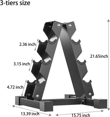 Vista 2 de 4-Tier Dumbbell Rack Stand, A-Frame Metal Weight Rack with Handle – Space-Saving Strength Training Dumbbell Storage for Home Gym