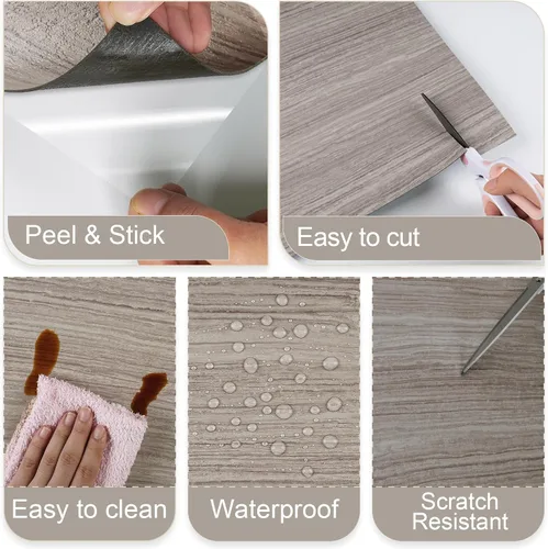 Vista 6 de VaryStyle Paquete de 20 pisos impermeables para despegar y pegar, azulejos de vinilo con aspecto de madera de 12 x 12 pulgadas, autoadhesivos