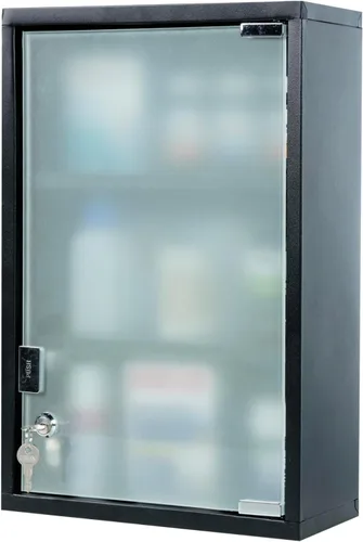 Vista 6 de MyGift Gabinete negro de la medicina del cuarto de baño, gabinete de almacenamiento montado en la pared del metal con 3 estantes, cerrando