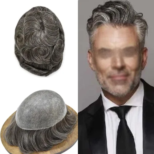 Vista 9 de PU Toupee para hombres pieza de pelo real sistema de reemplazo de cabello humano para hombres Toupee pieza de pelo para hombres piel polivinílica