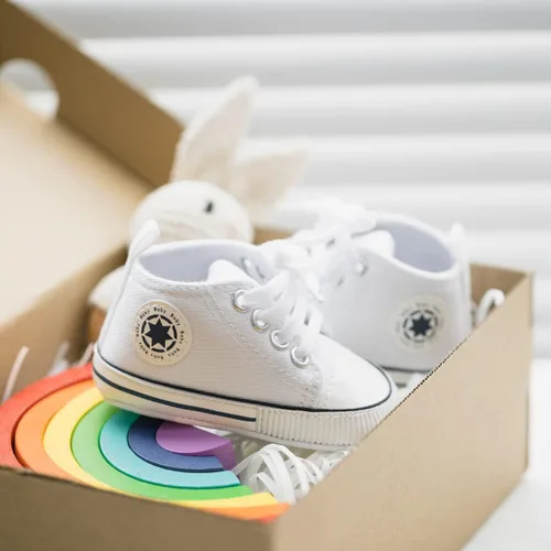Vista 5 de KIDSUN - Zapatos deportivos unisex de caña alta para bebés mezclilla de lona suela antideslizante suaves para los primeros pasos