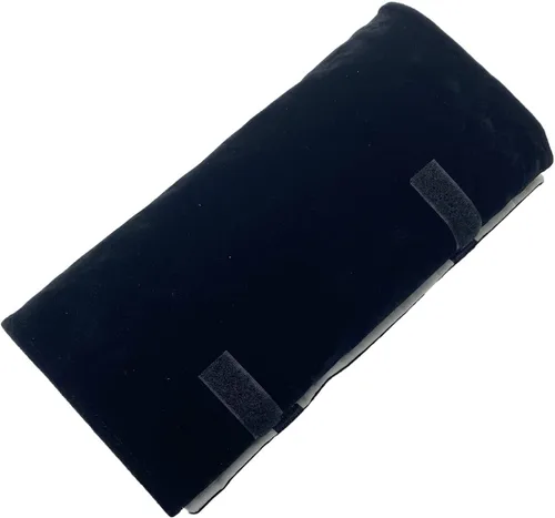 Vista 8 de Bolsa organizadora de terciopelo para collares, banda elástica y antienrollamiento, grande, negro y gris