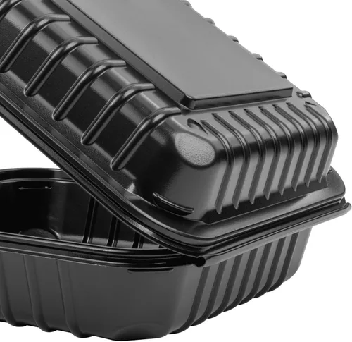 Vista 5 de Karat Contenedor con bisagras PP negro de 8 x 8 pulgadas, 1 compartimiento - 250 ct