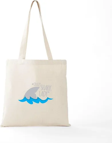 Vista 5 de CafePress Crazy Shark Lady Tote Bag Reutilizable Natural Beige Lona Bolsa de Compras