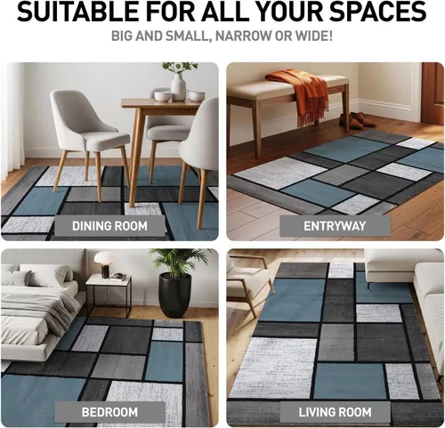 Vista 3 de Rugshop Tapete con diseño de cuadros, contemporáneo y moderno, fácil de limpiar, para oficina en casa, sala, dormitorio, cocina, no desprende pelos