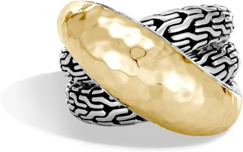 Vista 3 de John Hardy Anillo cruzado de plata y oro de 18 quilates martillado para mujer