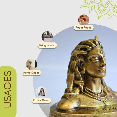 Vista 4 de Vedic Charya - Estatua de Adiyogi Shiva de 4.5 pulgadas - Ídolo de resina hecho a mano de Mahadev Dhyana Mudra para tablero del coche, escritorio
