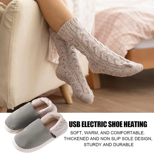 Vista 2 de Pantuflas de calefacción USB, pantuflas eléctricas USB calentadas, pantuflas cálidas alimentadas por batería, pantuflas eléctricas con calor