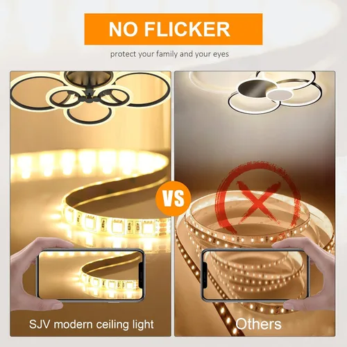 Vista 5 de SJV Lámpara de techo moderna: Lámpara de techo LED regulable de montaje empotrado - Luces de techo negras de 31.4 pulgadas, accesorios