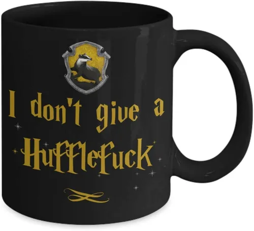 Vista 2 de Taza de juego de palabras con texto en inglés "I Dont Give A Hufflefuck" para amigos frikis nerd o compañeros de trabajo, tazas divertidas